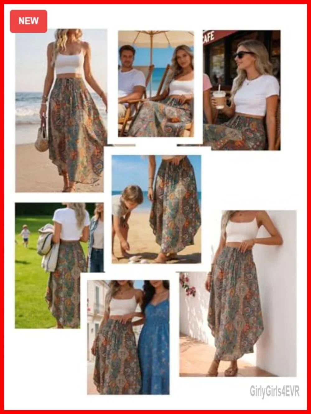 Women's Boho Maxi Skirt High Waist Pleated Flowy A-Line Summer Beach